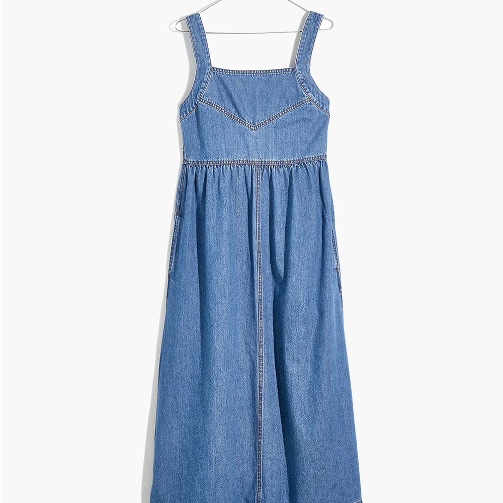 Madewell Denim Apron Midi Dress in Clemons Wash